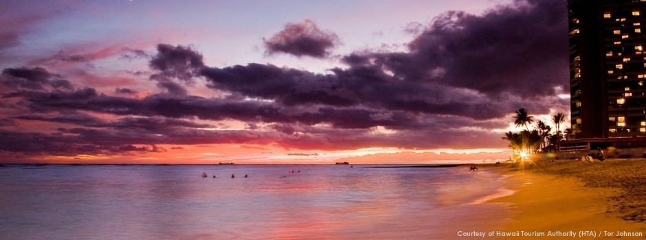 Waikiki beach at dusk
