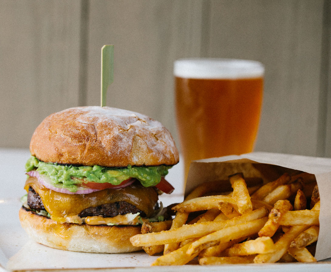 burger fries and beer